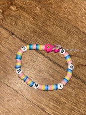 Beaded Senior Bracelet with Pink Flower Charm